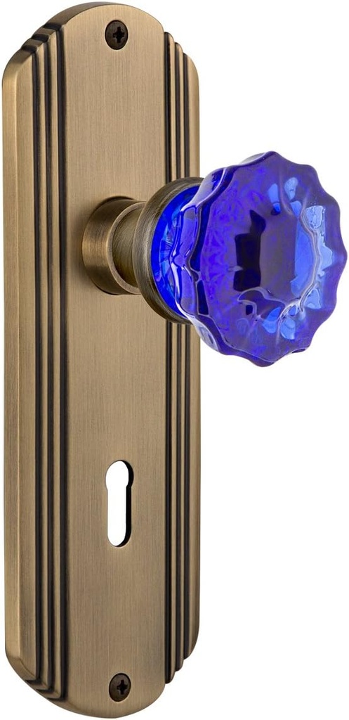 Nostalgic Warehouse 721423 Deco Plate with Keyhole Passage Crystal Pink Glass Door Knob in Antique Brass, 2.75