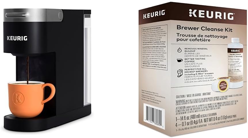 Keurig K- Slim Single Serve K-Cup Pod Coffee Maker, Multistream Technology, Black & Brewer Cleanse Kit For Maintenance Includes Descaling Solution & Rinse Pods