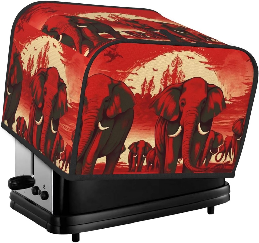 4 Slice Toaster Cover with Pocket Universal Size Toasters Dusts Covers Elephants Red Bread Machine Cover & Protection Bread Machine Protector Small Kitchen Appliance Covers