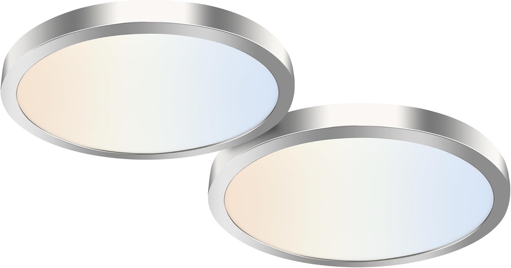 hykolity 2 Pack 12 Inch Selectable CCT LED Round Flat Panel Light, 24W 3000K/4000K/5000K, Edge-Lit Flush Mount Ceiling Light Fixture for Kitchen, Bedroom, Laundry and Closet Room,Brush Nickel