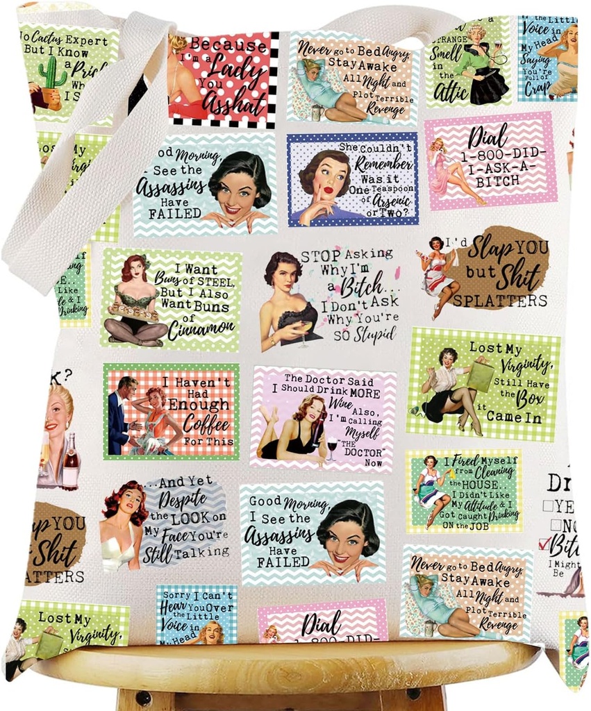 WZMPA Housewife Tote Bag Retro Sassy Gift Retro 50s Reusable Grocery Bag Housewives Party Merchandise