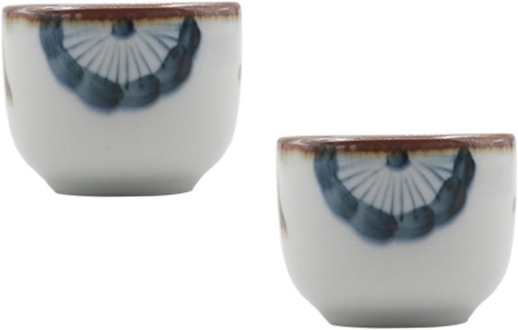 Healifty Japanese Floral Pattern Ceramic Sake Cup Set 2-Piece Glazed Tea Cups for Sake Serving Dishwasher Safe Drinkware for Home and Gatherings