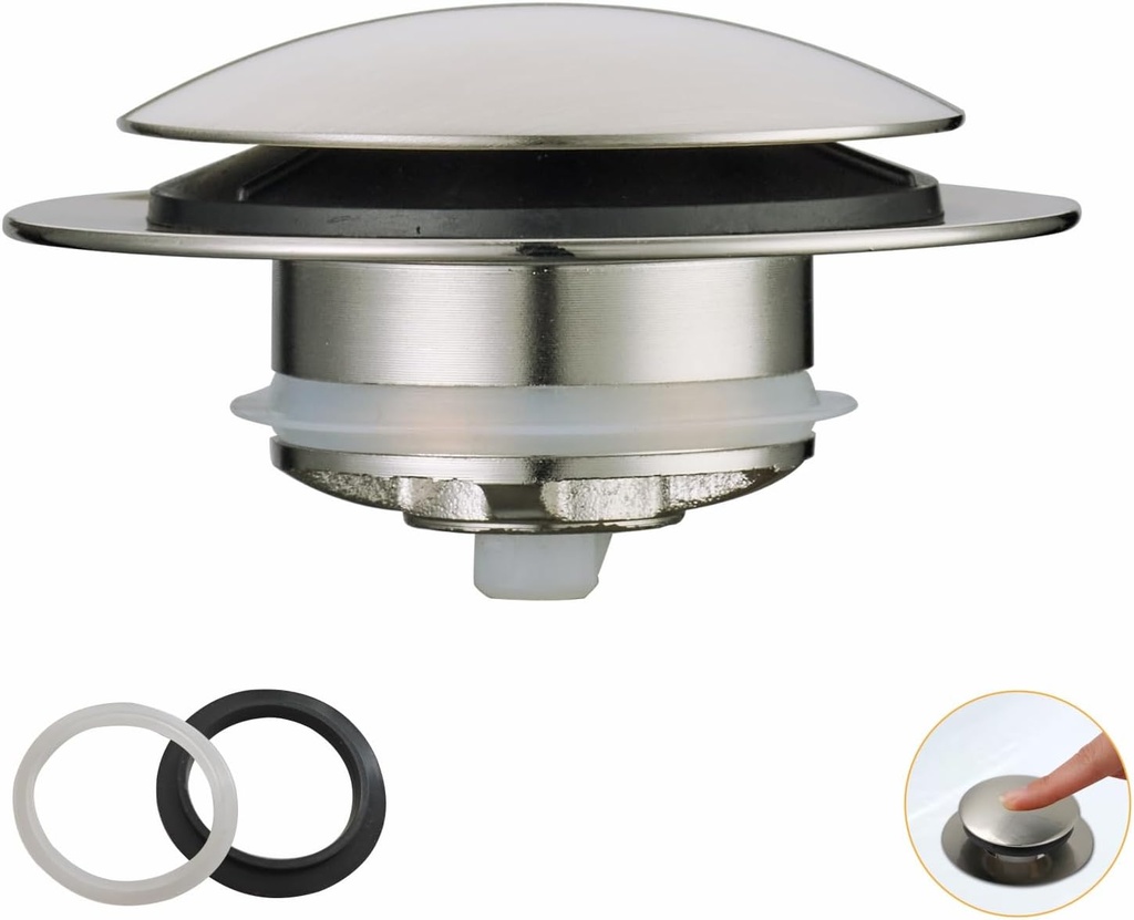 Brushed Bath Tub Drain Stoppers,Wellup Universal Pop Up Bathtub Drain Stopper Replacement Tip Toe, Lift and Turn for Bathtub,EZ Bath tub Plug Conversion Kit Assembly (Brushed Nickel)