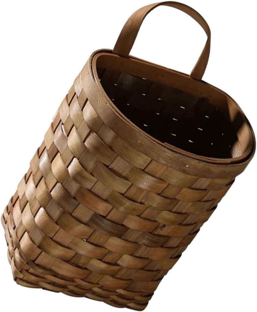 BESPORTBLE Wooden Wall Flower Basket Small Woven Basket Bread Basket Jute Hanging Basket Garlic Basket Hanging Wall Basket Wall Mount Baskets Potato Onion Storage Basket Wicker Vase, 25X17X13.5CM