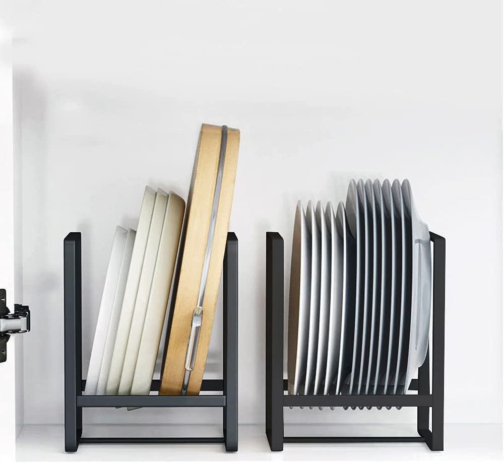 2PCS Plate Holders Organizer, Metal Dish Storage Dying Display Rack for Cabinet, Counter and Cupboard - Black