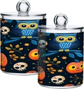 Nander Cute Pumpkin and Owl Qtip Holder Dispenser -Clear Plastic Apothecary Jars Set - Restroom Bathroom Makeup Organizers Containers for Cotton Swab, Ball, Pads, Floss 4pack