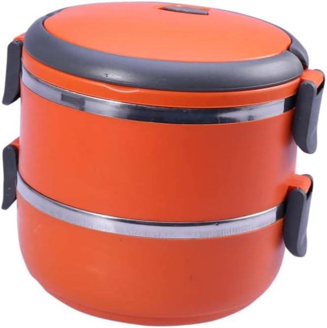 Two Insulated Stainless Steel Lunch Box Orange Stackable Food Storage Container with Leak Design for Meal Prep Go Use