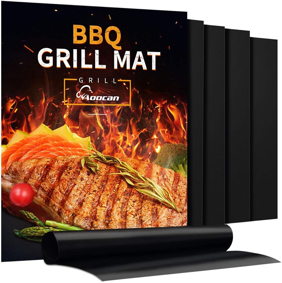 AOOCAN Grill Mat - Set of 5 Heavy Duty Grill Mats Non Stick, BBQ Outdoor Grill & Baking Mats - Reusable, Easy to Clean Barbecue Grilling Accessories - Work on Gas Charcoal Electric - Extended Warranty