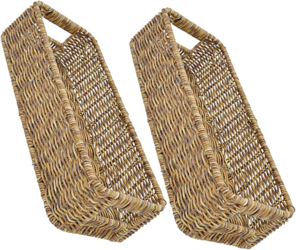 2pcs Rectangle Rattan Basket Set Kitchen Storage Container Cabinet Organizers and Storage Bins
