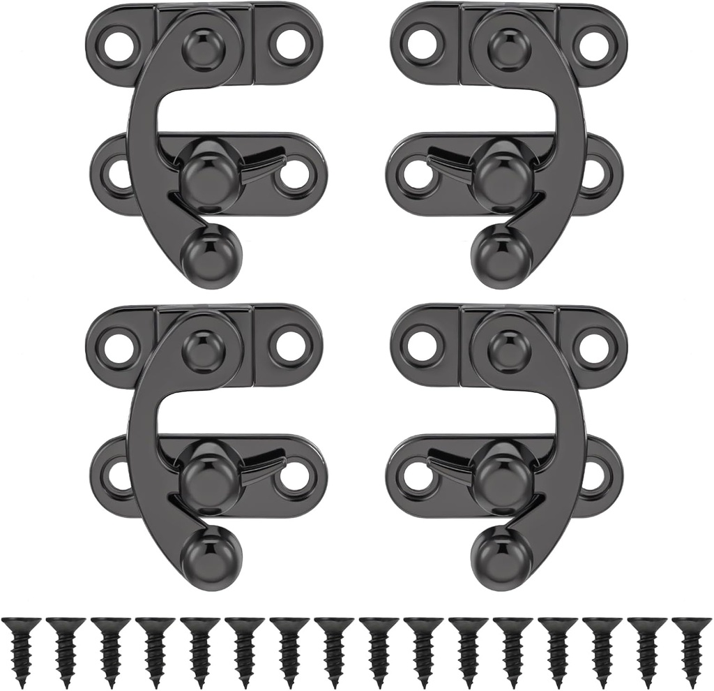 4 Pack Small Latch Set, Black Box Latch with Small Latch Hook, Swing Latch, Jewelry Box Latch, Mini Latch, Chest Latch, Zinc Alloy Latches Hardware for Box Latches Hardware