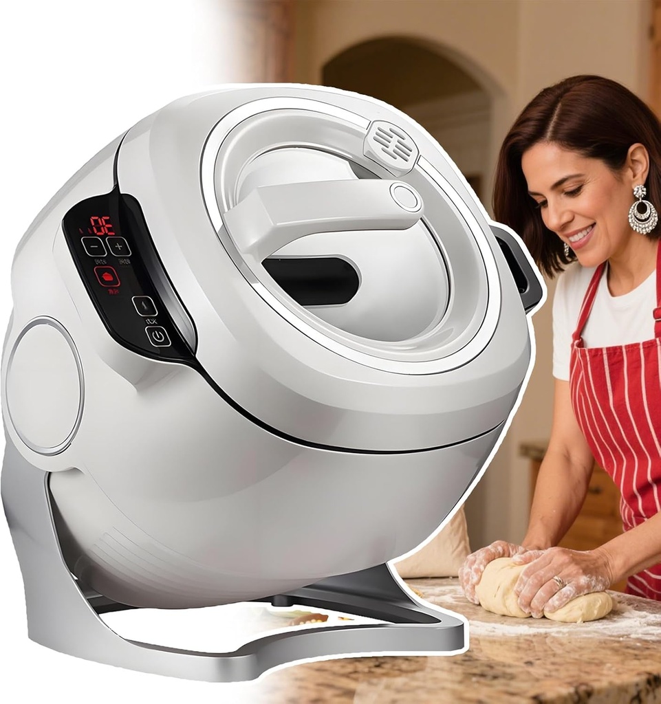 360° Rotatable Stir Fry Robot 1000W, 6L Commercial Food Processor, Auto Cooking Wok Lid with Smart Touch 360° Rotating 3D All-Round Heating for Stir Frying, Stewing, Cooking