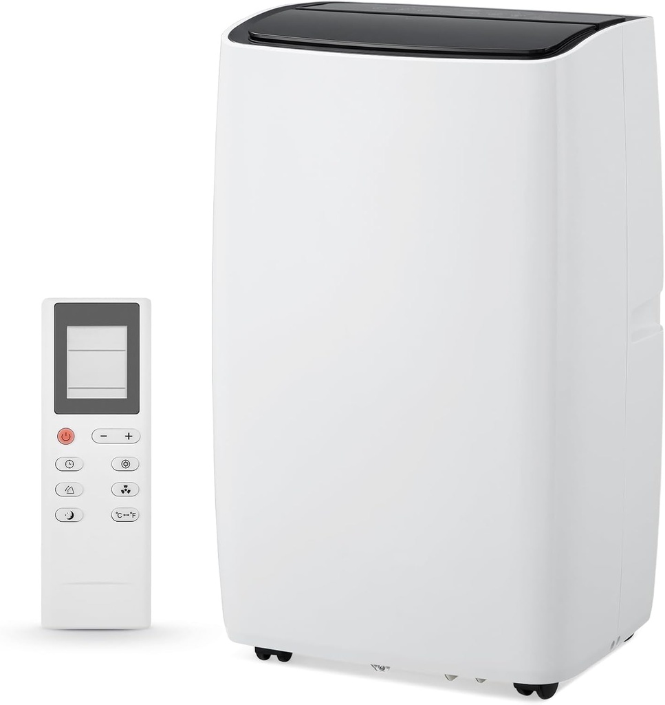 14,000 BTU Portable Air Conditioner with 3-In-1 Functionality (Cool, Fan, Dehumidifier), Cools Up to 750 Sq.Ft, Compact Design with Wheels for Easy Mobility, Remote Control Included, White