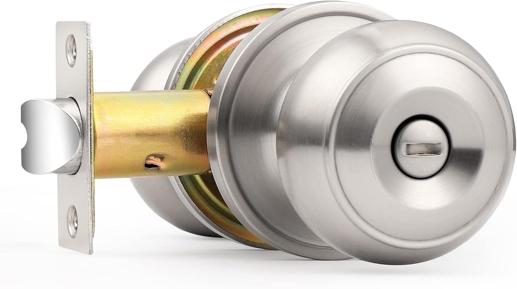 Probrico Brushed Nickel Privacy Door Knobs Keyless Interior Locks for Bedroom or Bathroom, Flat Ball Keyless Interior Door Knob, 1 Pack