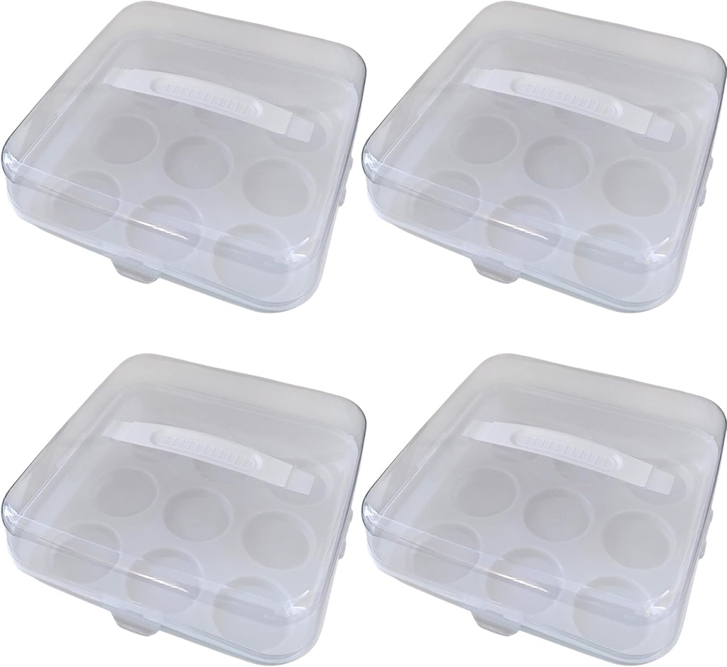 4-Pack Cupcake Containers with Clear Lids & White Bases – Holds 9 Cupcakes Each – 10.5 x 10.5 x 3.5 in – 4 Snap Locks – Stackable, Reusable, BPA-Free Storage Boxes for Muffins & Dessert Transport
