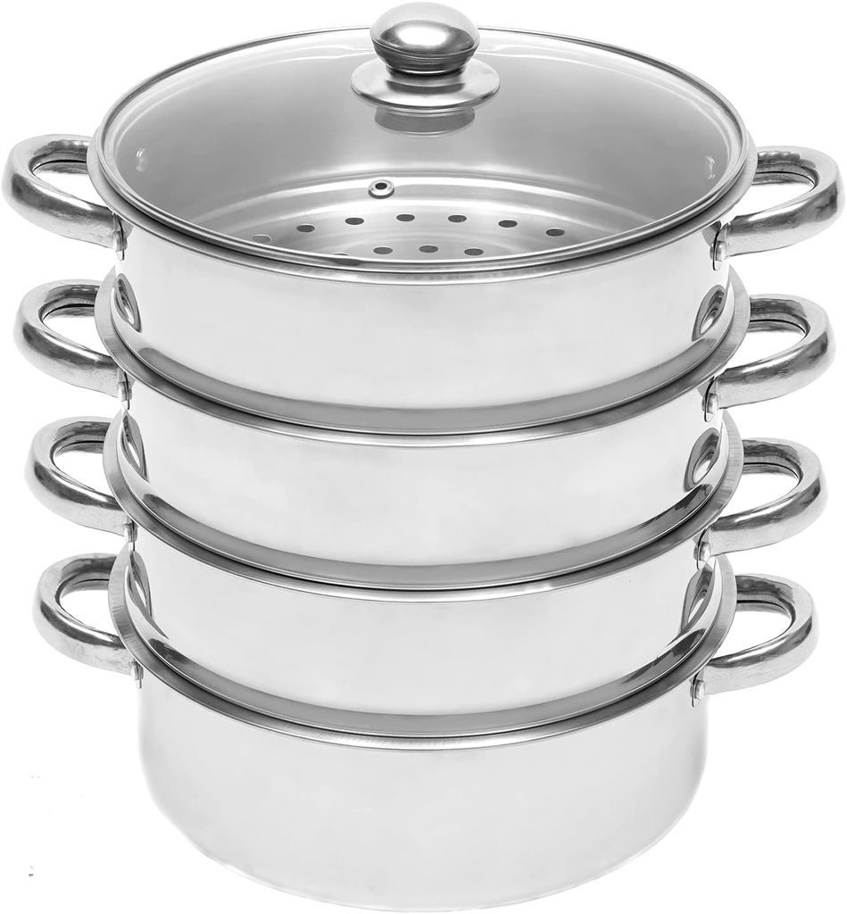 5 Tier Stainless Steel Steamer, 10in/26cm Stainless Steel Steam Pot Cookware with Handle, Vegetable Food Steamer Pot Cookware with Glass Lid for Home Kitchen