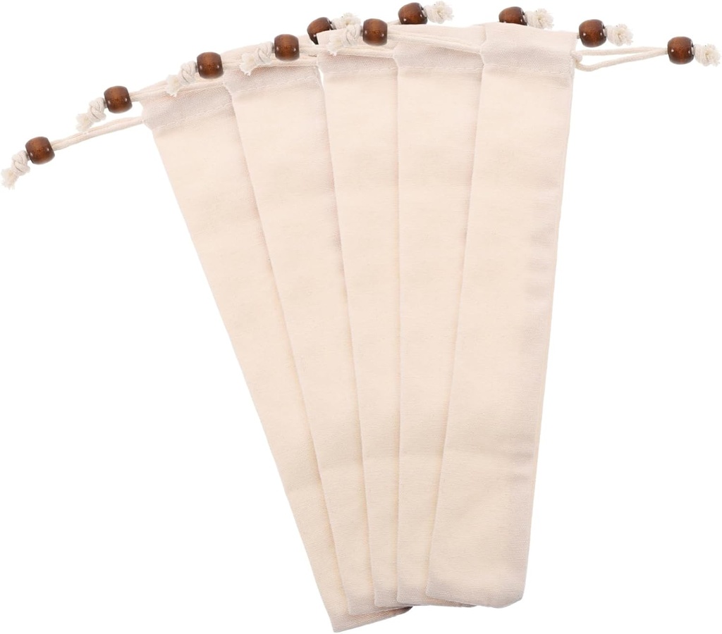 5pcs Portable Cotton Cutlery Bags with Drawstring for Chopsticks Spoons Forks Reusable Tableware Pouches for School Work Picnics Camping