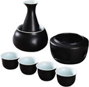 Porcelain Sake Set with Heating, Includes 4 Cups and Warming Bowl for Traditional Enjoyment, Black