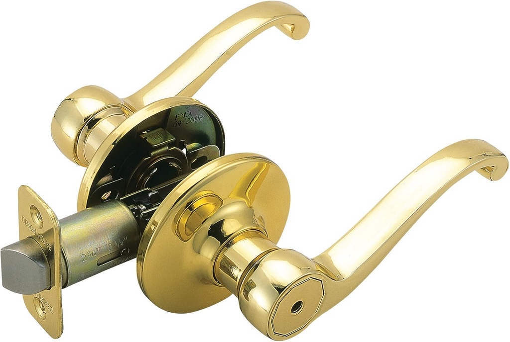 Design House Scroll Privacy Bedroom and Bathroom Door Lever, Polished Brass, 6.375 in x 1.88 in x 2.625 in, 783043