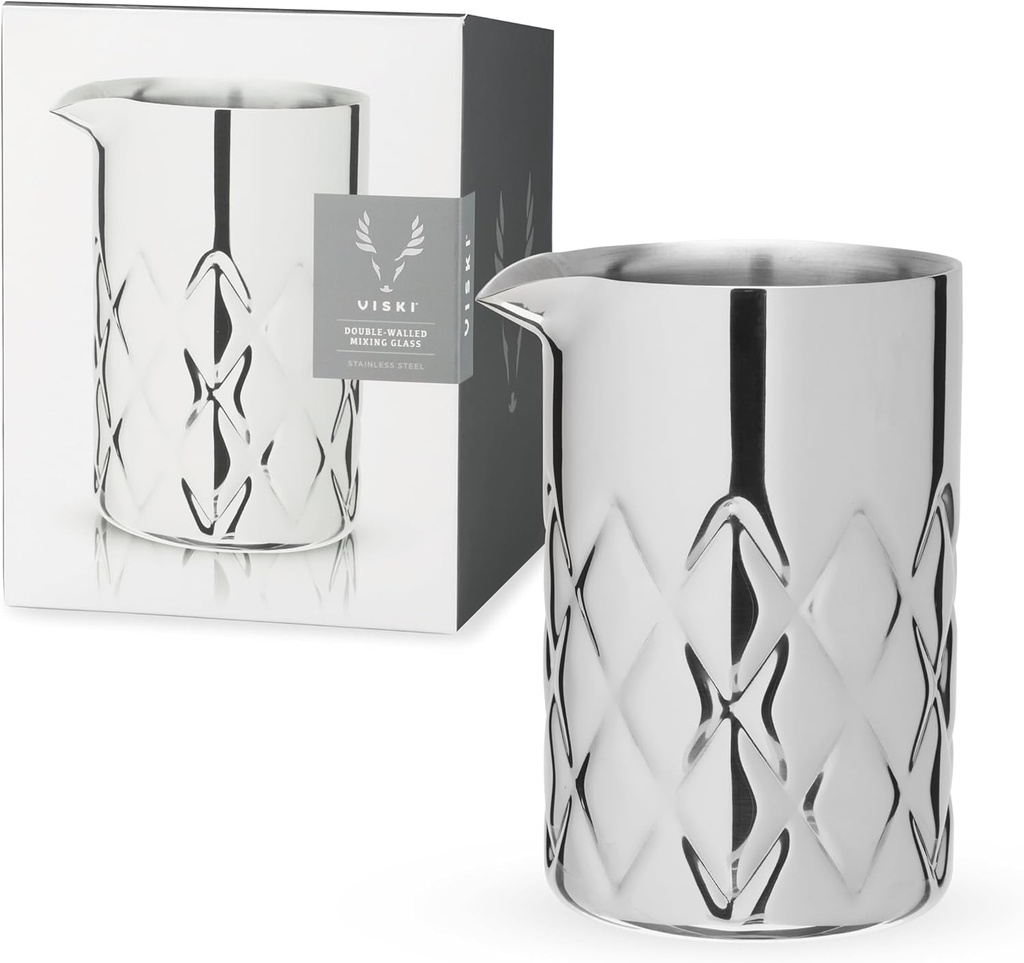 Viski Double Walled Stainless Steel Cocktail Mixing Glass, for Stirring Martinis, Negronis, and More, Ideal for Home Bars, Cocktail Parties, Hosting Occasions, or Gifting, 18.6 oz (550 ml), Set of 1