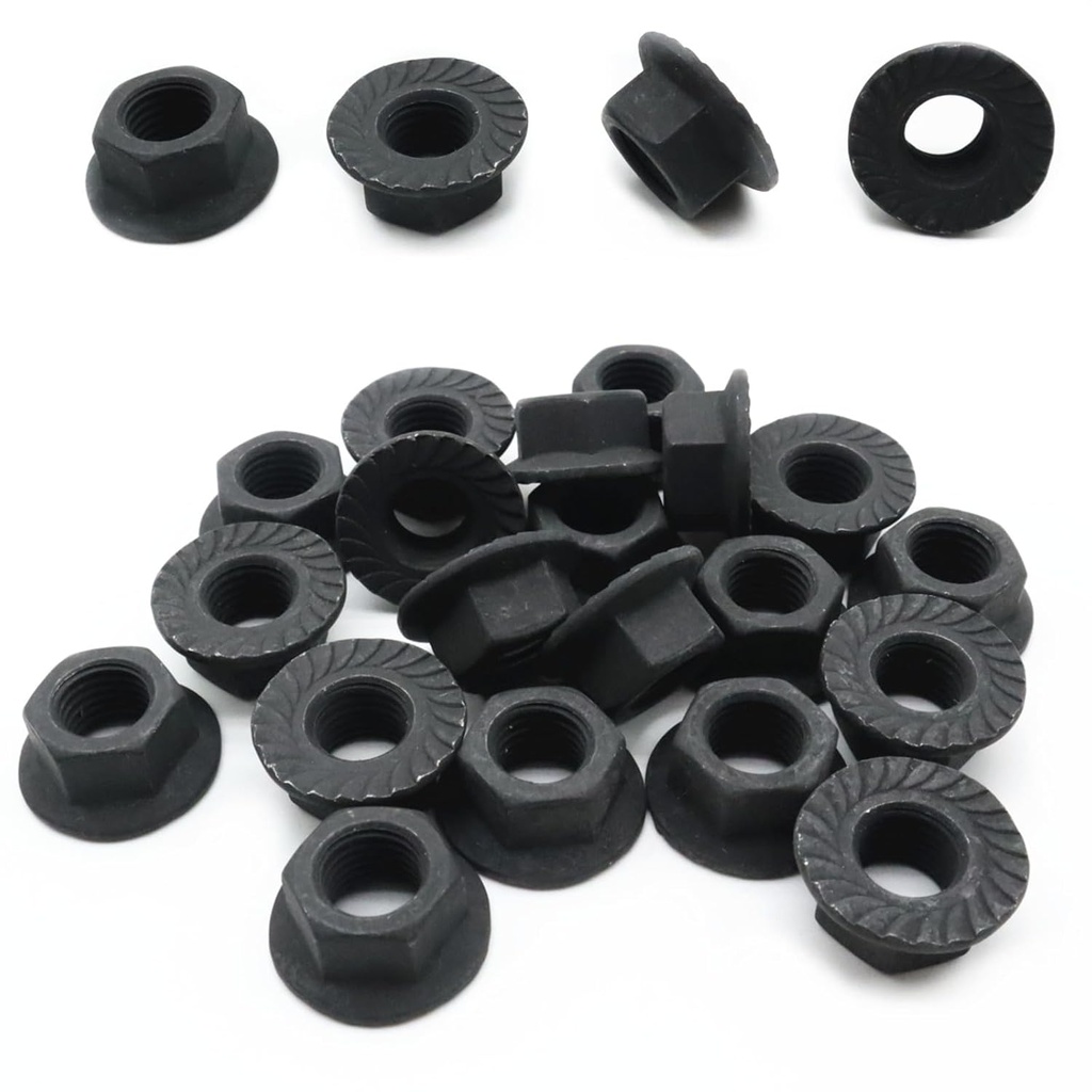 20Pcs M10 x 1.25mm Flange Nut, Carbon Steel Thread Hardware Nuts Serrated Flange Lock Nuts Metric Hex Flange Nuts Bright Finish (Black)