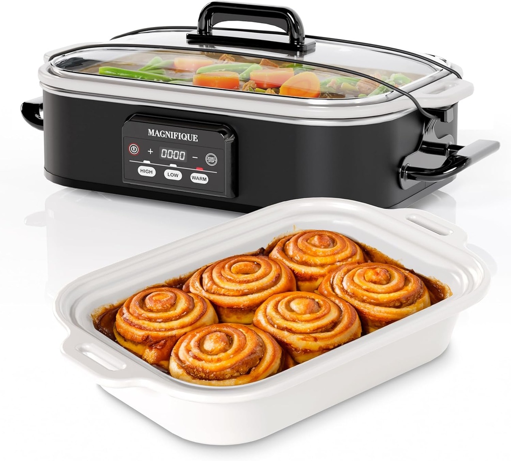 Magnifique 4 Quart Casserole Digital Slow Cooker, Premium Ceramic Bakeware for Oven, Dishwasher Safe Baking Dish,Black