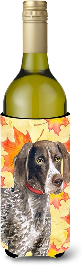 Caroline's Treasures BB9902LITERK German Shorthaired Pointer Fall Wine Bottle Hugger, Yellow Bottle Cooler Sleeve Hugger Machine Washable Collapsible Insulator Beverage Insulated Holder