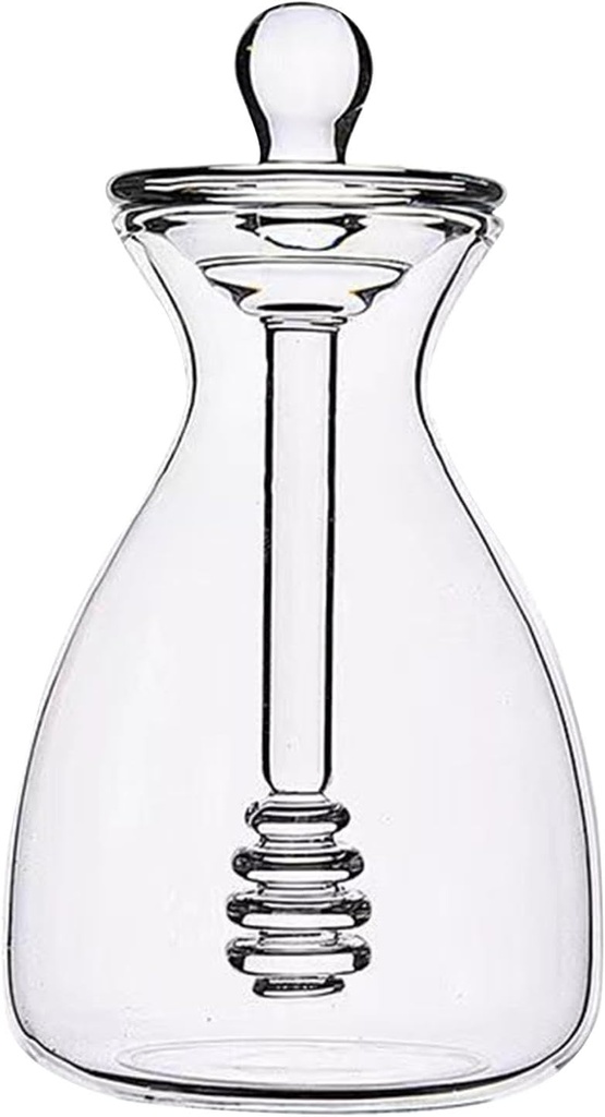 Clear Honey Jar with Dipper, Glass Dispenser Honey Pot Containers, Honey Dipper Stick and Jar Set, Handmade Beehive Honey Jar