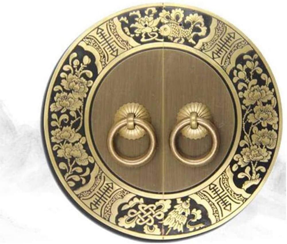 Chinese Furniture Handle,Copper Knocker Vintage Closet Cabinet Round Door Handle Furniture Handles Antique pulls-Bronze Screws-18Cm (Bronze Screws 11Cm)