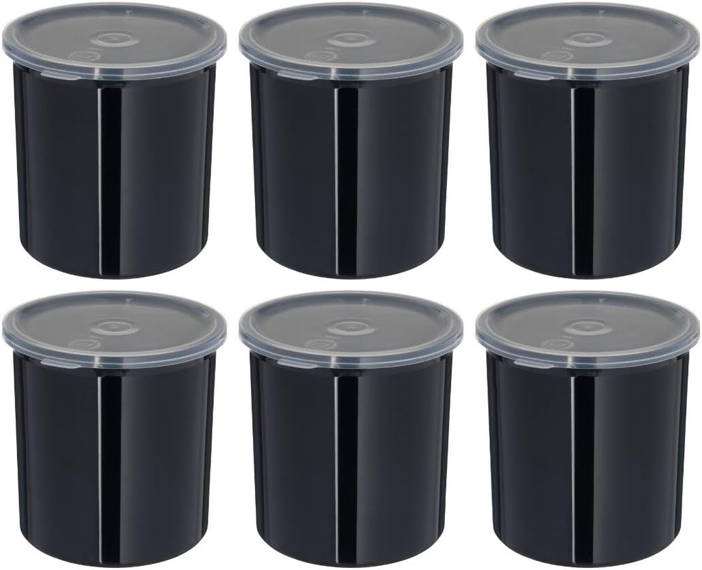 Carlisle FoodService Products Classic Round Storage Container Crock with Lid for Kitchen, Restaurants, Home, Plastic, 2.7 Quarts, Black, (Pack of 6)
