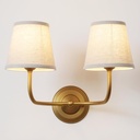 Vintage 2-Lights Fabric Wall Sconce with Linen Cloth Shade, Double Arm Wall Lamp Fixture for Bathroom Bedroom Living Room Hallway