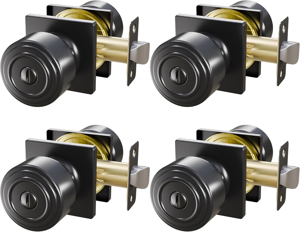 4 Pack Matte Black Privacy Door Knobs Interior, Sleek Reversible Black Interior Door Knobs, Heavy Duty Indoor Door Knobs for Bedroom/Bathroom