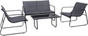 4 Piece Patio Furniture Set, Outdoor Conversations Sets for Patio, Lawn, Garden, Poolside with a Glass Coffee Table, Heathered Grey Fabric with Black Frame