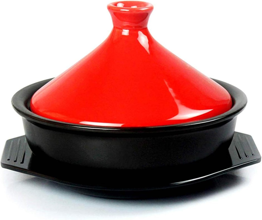 Soup pot, Stew Pot,Not-Stick Shallow Ceramic Casserole, 23cm Ceramic Pot Cooking Pot,Stew Casserole Slow Cooker with Shovel and Wooden Tray-Red(Red)(Red)