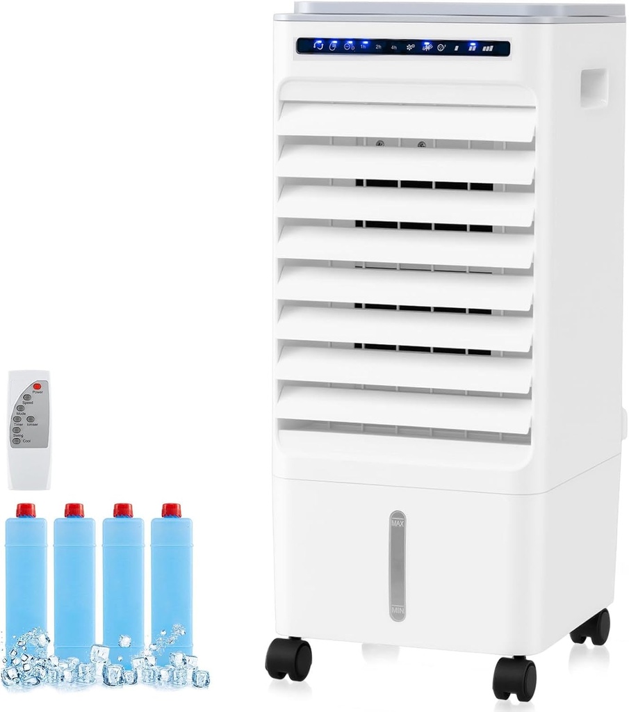 ARLIME 3 in 1 Evaporative Air Cooler, Windowless Swamp Cooler with 4 Modes, 3 Speeds, 7H Timer, Wide Oscillation, Remote, Double Tanks and 4 Ice Packs, Cooling Fan for Bedroom Living Room Office