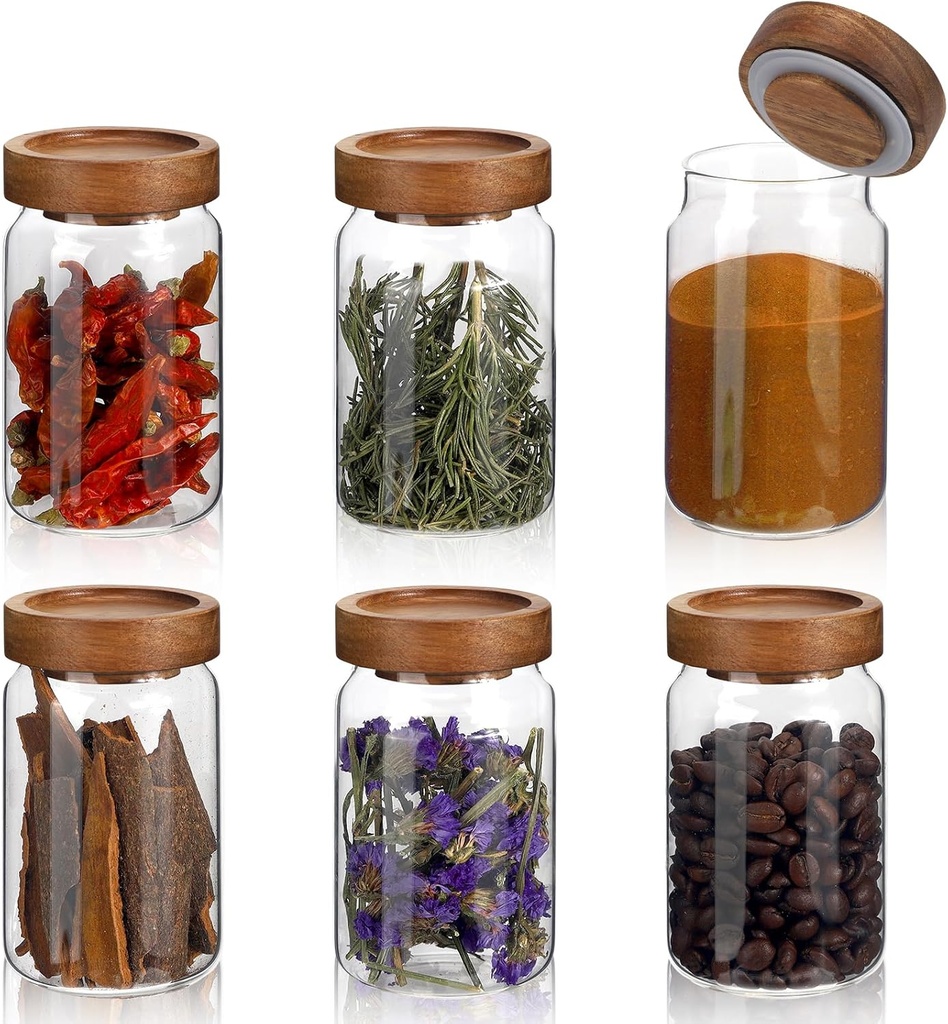 Small Glass Jars with Airtight Lids Round Spice Jar Kitchen Storage Jars Seasoning Containers Bottle Glass Food Storage Canisters Jars for Coffee Cookie Liquid Pantry Organizers