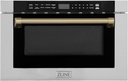ZLINE Autograph Edition 24" 1.2 cu. ft. Built-in Microwave Drawer with a Traditional Handle in Stainless Steel and Champagne Bronze Accents
