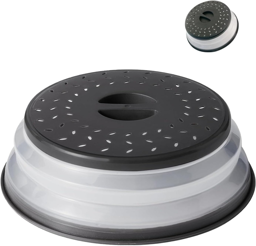 Collapsible Microwave Cover 10.5",Microwave cover for Food 10.5”,Microwave Cover Collapsible Splatter Cover Colander Lid,Fruit Drainer Baske,BPA Free and Non-Toxic(Black) ﻿