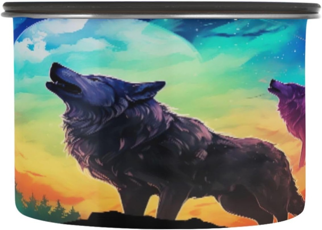 Colorful Wolf Stainless Steel Coffee Canister 17OZ - Airtight Kitchen Storage Container for Coffee Beans, Grounds, Cereal, Sugar & Tea#26