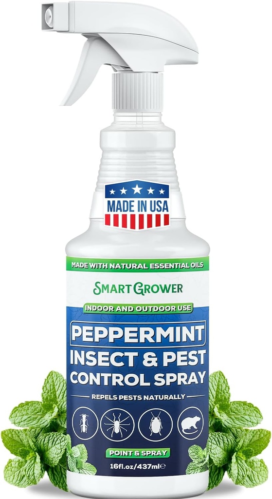 All Natural Peppermint Oil Insect & Pest Control Spray Repels Mice, Spiders, Ants, for Home, Indoor, Outdoor, Garden Maximum Strength Smart Grower Ready to Use 16 FL OZ