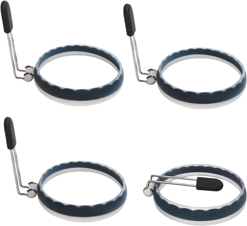 Silicone Egg Rings, 4 Pack Upgraded Leak-proof Liquid Egg Fryer Ring, Nonstick Egg Bite Mold for Breakfast Sandwiches and Pancake, Half Black