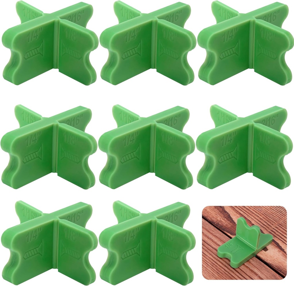 8 Pcs ABS Deck Spacer Tool,4 Thicknesses Deck Board Spacers(1/16", 1/8", 3/16", 1/4"),Green Deck Spacers Assorted for Pressure Treated Composite Decking