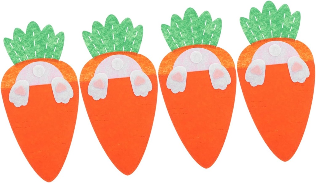 4Pcs Carrot Shaped Utensil Pouches Easter Bunny Cutlery Holders for Holiday Tableware Decoration Unique and Storage for Forks and Knives for Easter Parties
