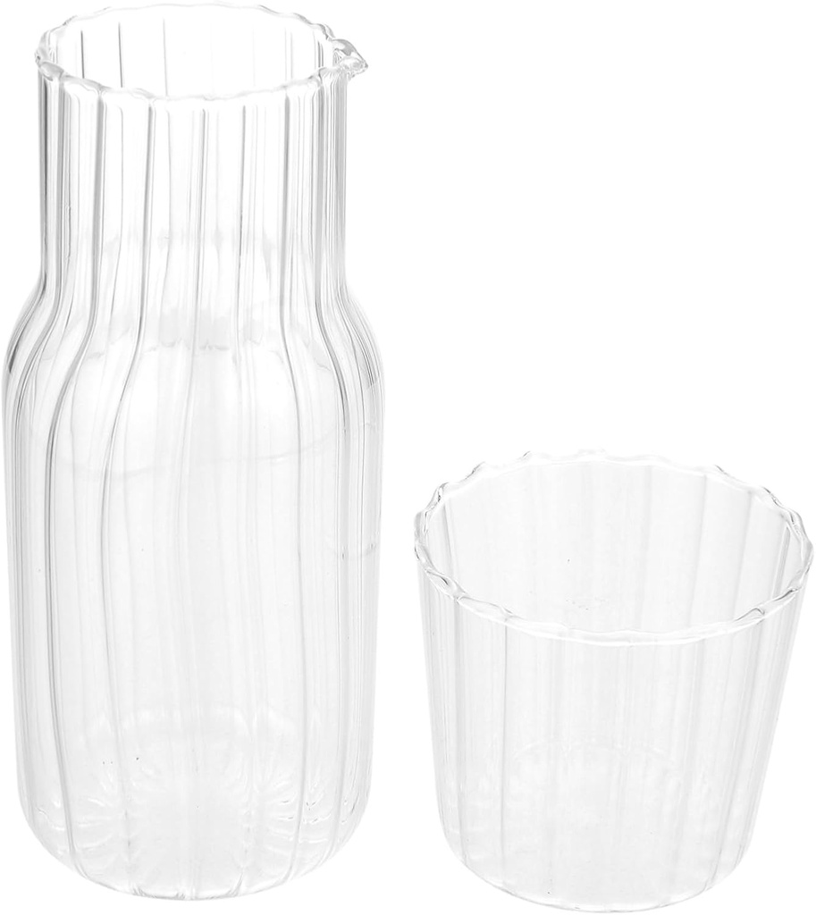 Garneck 1Set Transparent Glass Water Cooling Kettle with Cup High Borosilicate Beverage Holder for Iced Tea Juice and Cold Drinks for Home Office and Parties