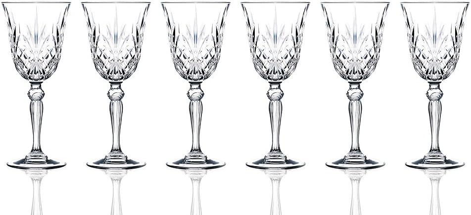 Lorenzo RCR Crystal Collection Water Glass Set Lorren Home Trends-Melodia, 6 Count (Pack of 1), Red Wine Goblet,7.5 fluid ounce