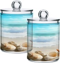 Acrylic Plastic Clear Jar with Lid, Starfish Shell Conch Sea Beach Airtight Storage Jar 2 Pack Kitchen Storage Containers for Cookie Snack Candy