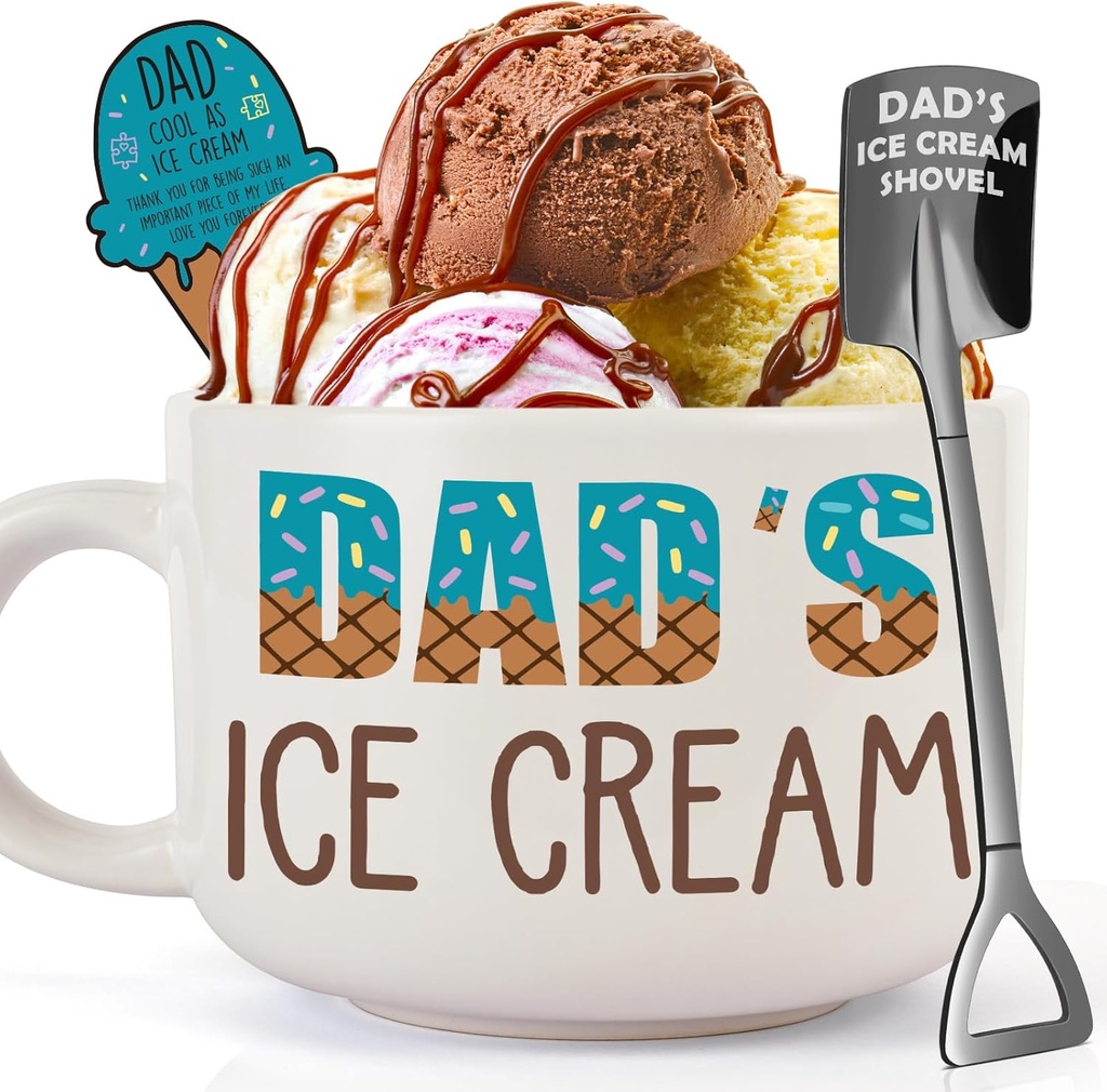 YEUYUQIU Dad Gifts from Daughter Son - Ideal Birthday Christmas Gift for Dad from Wife Kids, Cool Dad's Ice Cream Bowl Ice Cream Shovel Set Present, Fathers Day Birthday Xmas Gifts for Daddy Father