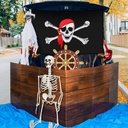 Halloween Trunk or Treat Car Decorations Kit Pirate Skull Backdrop Pirate Ship Cardboard and Blue Tablecloth for Halloween Garage Archway Door Home Car Decorations Party Supplies