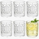 6 Pack 13 OZ Romantic Water Glasses, Embossed Drinking Glasses Tumblers, Vintage Hobnail Glassware Set, Clear Rocks Glass Cups for Juice, Soda, Beer, Cocktail, Beverages