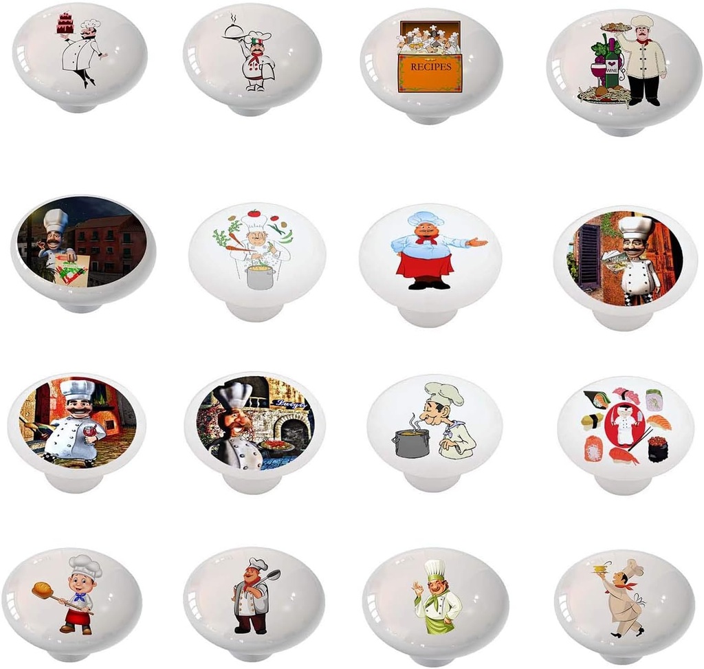 Set of 16 International Chefs Designs Drawer/Cabinet Knobs