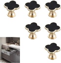 Creative Cabinet Knobs, 6Pc Four-Leaf Clover Knobs Handle Brass Cabinet Drawer Dresser Furniture Kitchen Wardrobe Bathroom Decorative Zinc Alloy Single Hole Handle (Black)